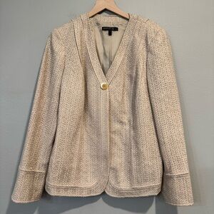 Lafayette 148 Blazer Jacket One Button Woven Textured Neutral 14